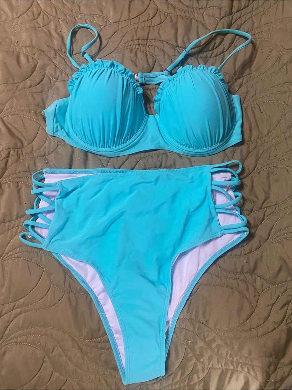 SHEIN Bright Turquoise High-Waist Strappy Bikini Set